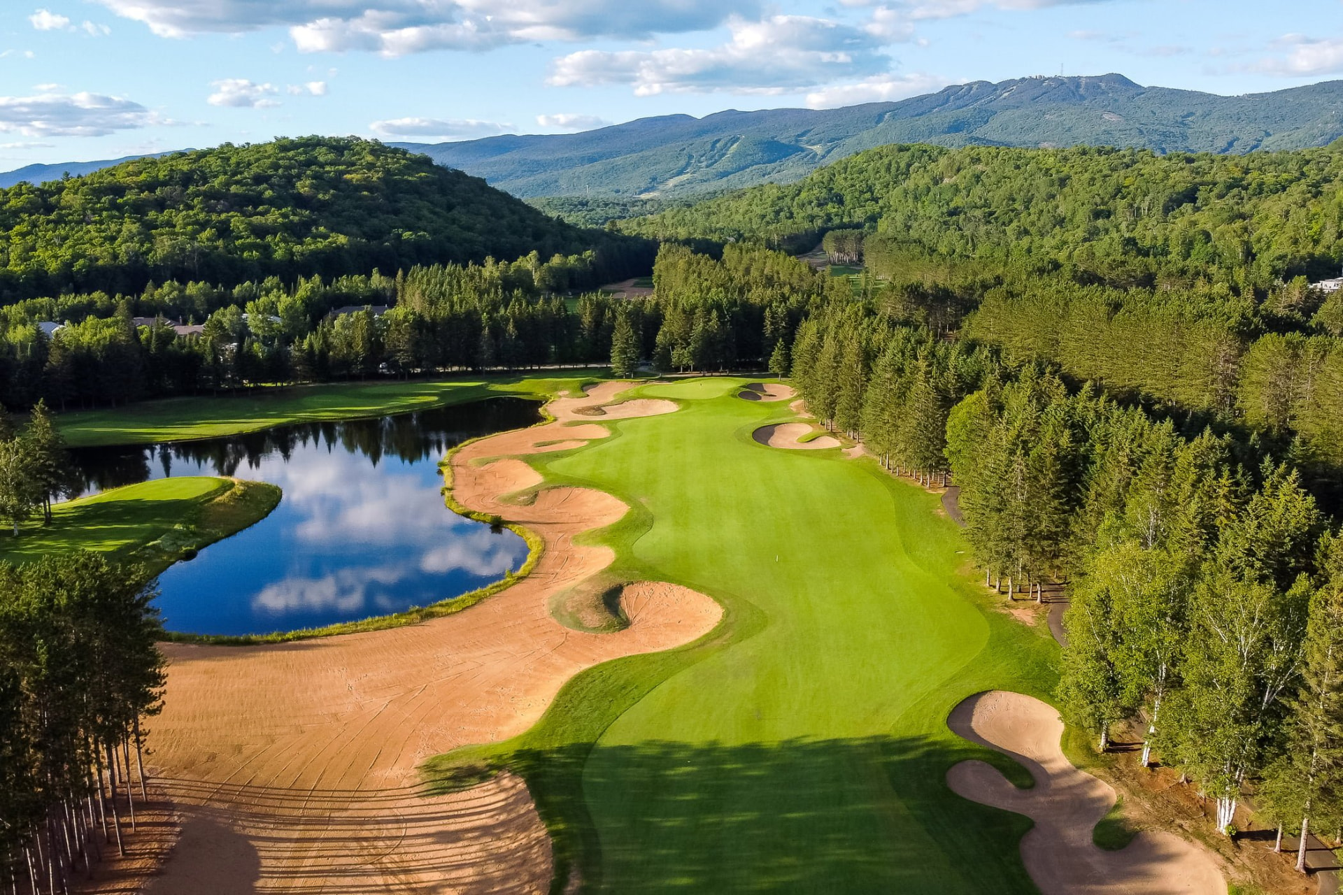 Aerial view of Le Diable golf course in Mont Tremblant with autumn foliage